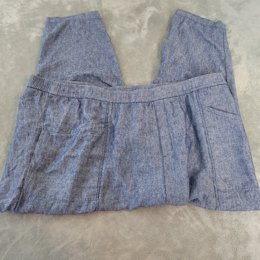Old Navy Womens Pants 3X Plus Pull On Cropped Blue Linen Rayon Pockets Comfy