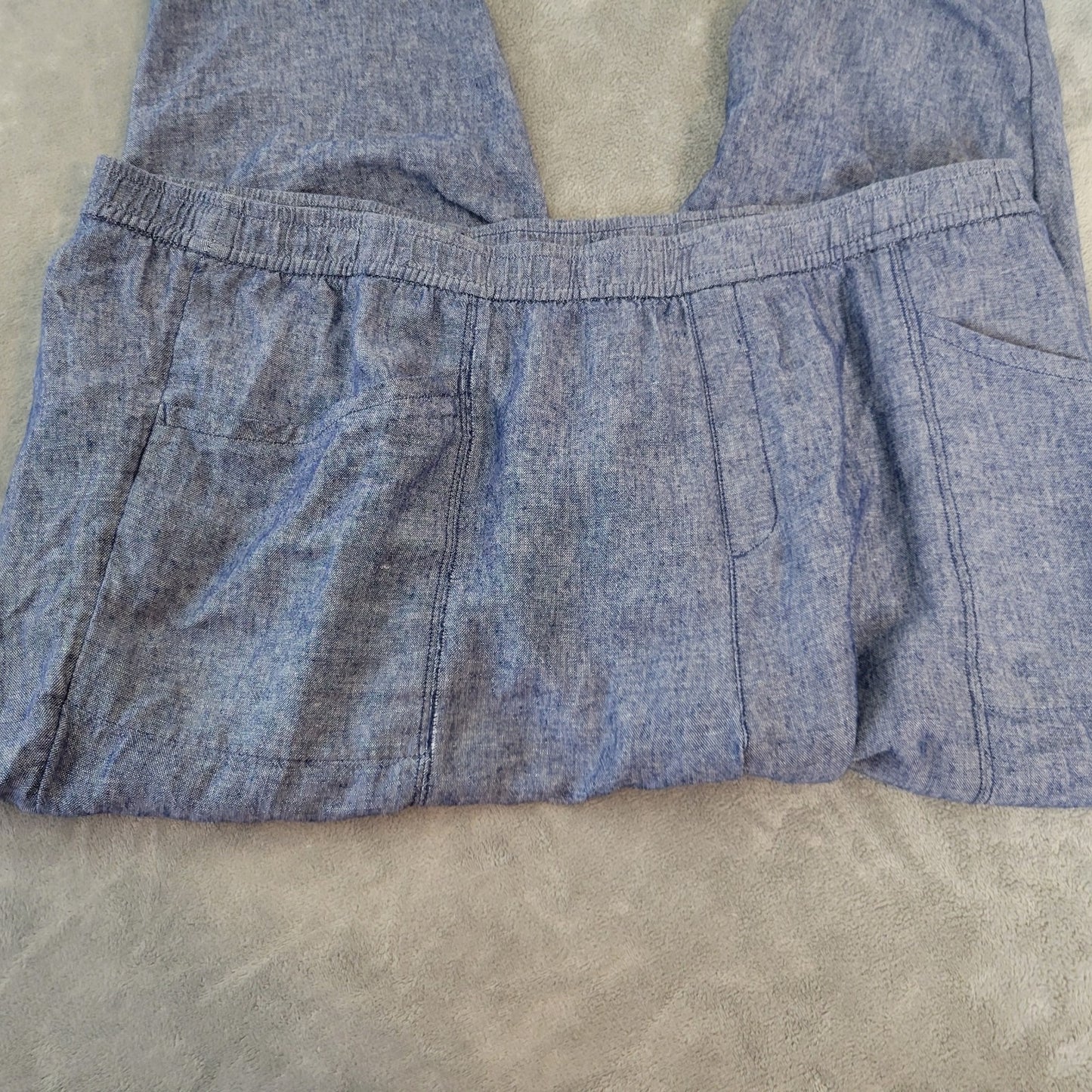 Old Navy Womens Pants 3X Plus Pull On Cropped Blue Linen Rayon Pockets Comfy