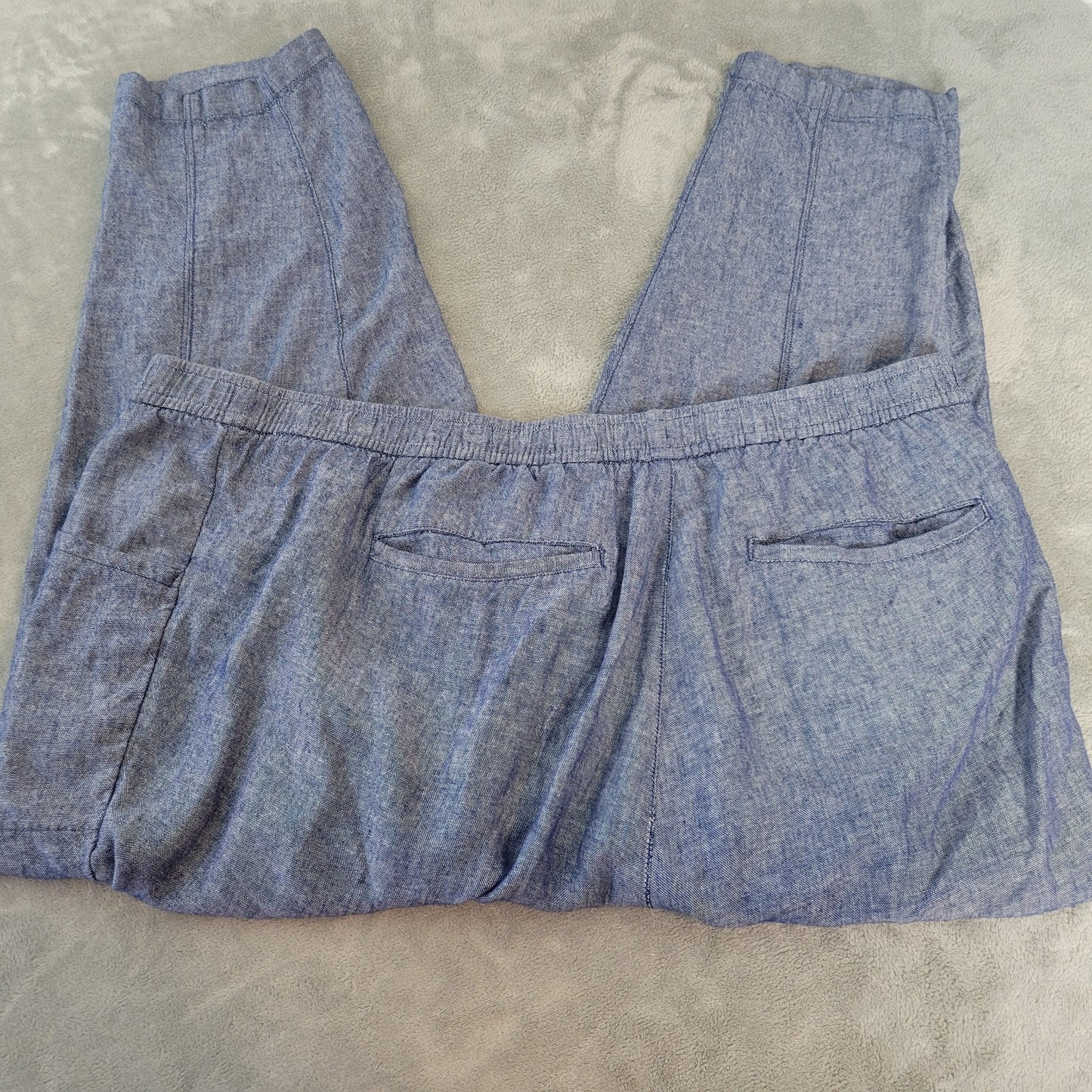 Old Navy Womens Pants 3X Plus Pull On Cropped Blue Linen Rayon Pockets Comfy