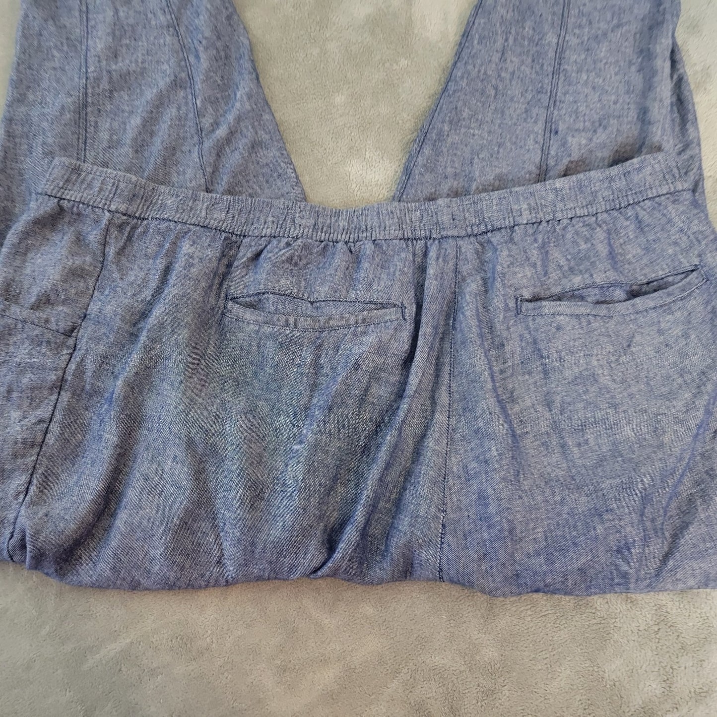 Old Navy Womens Pants 3X Plus Pull On Cropped Blue Linen Rayon Pockets Comfy