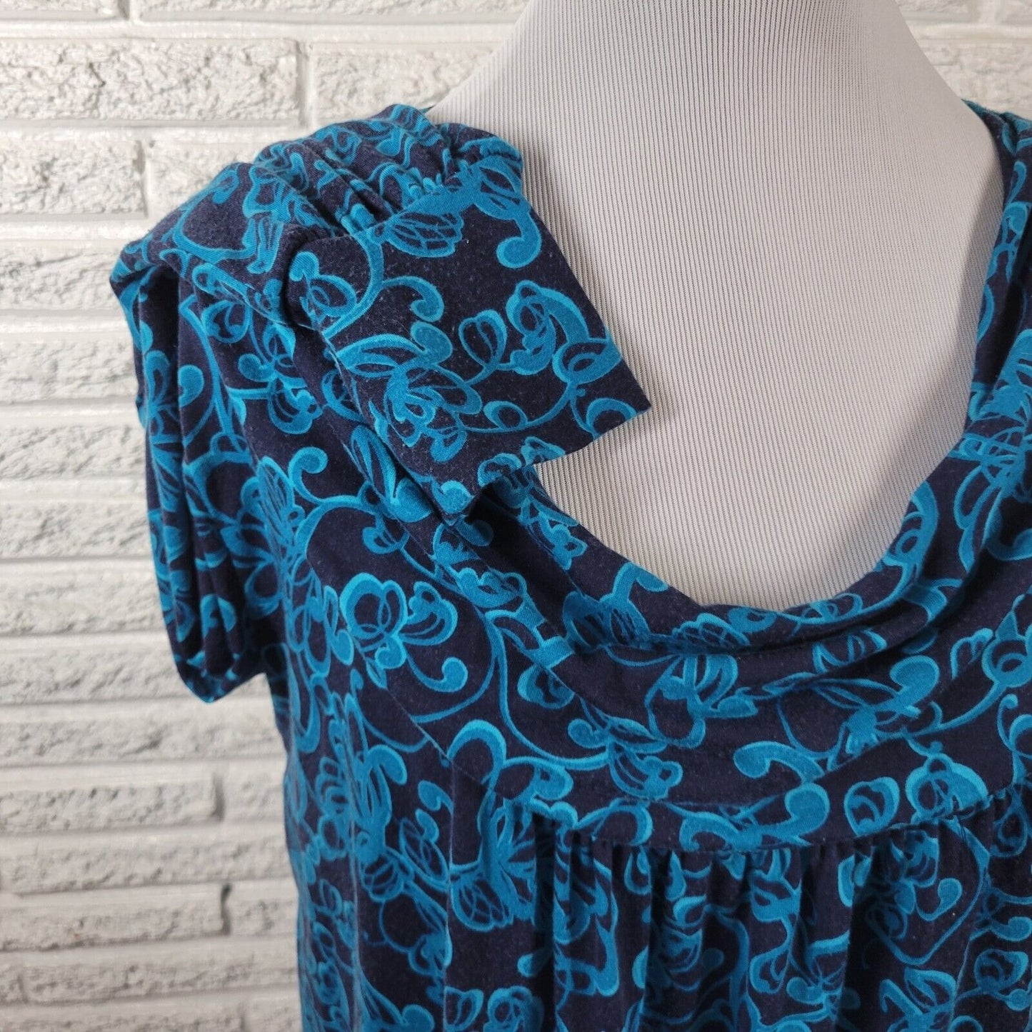 Just My Size Womens Top 1X Plus Long Sleeve Cowl Neck Blue Abstract Soft Comfy