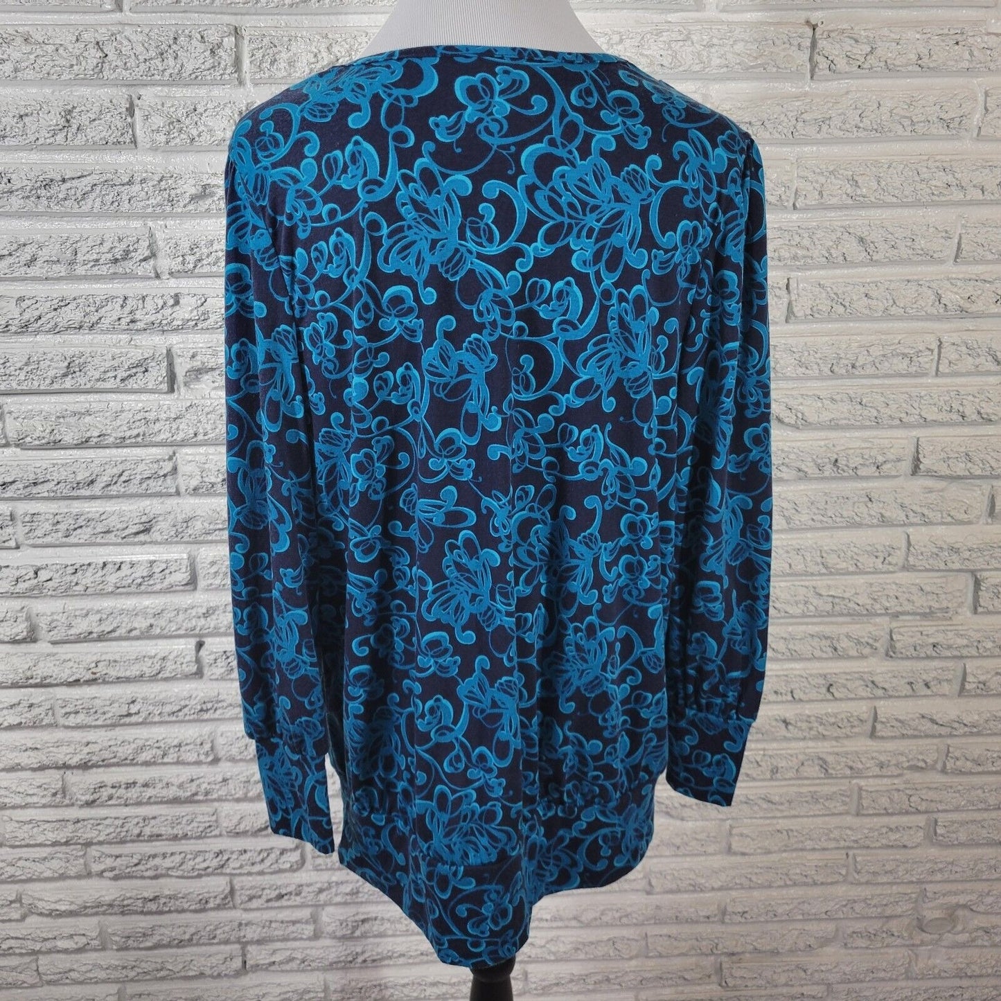 Just My Size Womens Top 1X Plus Long Sleeve Cowl Neck Blue Abstract Soft Comfy
