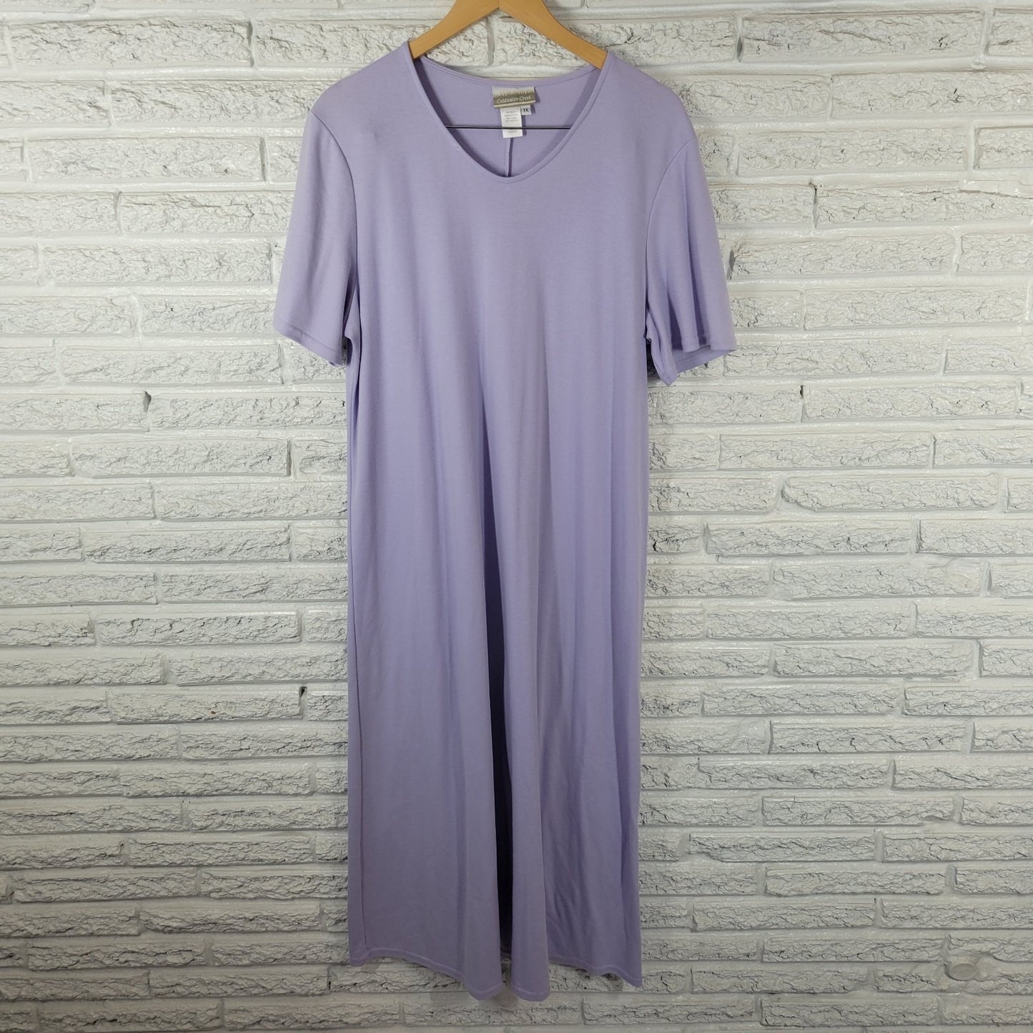 Coldwater Creek Womens Dress 1X Plus Short Sleeve Midi Lavender Cotton Blend