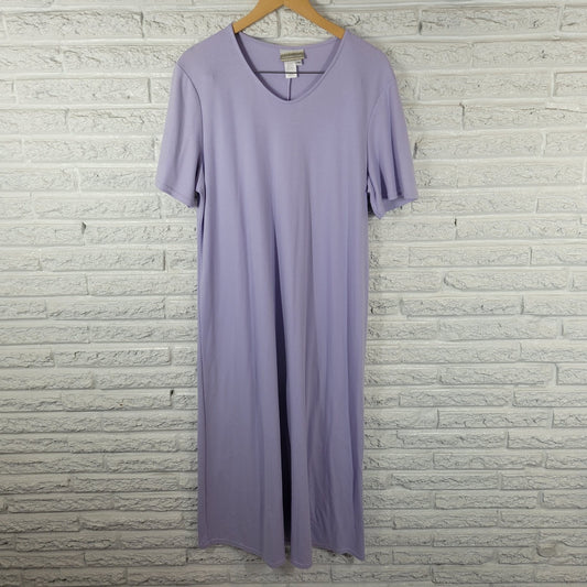 Coldwater Creek Womens Dress 1X Plus Short Sleeve Midi Lavender Cotton Blend