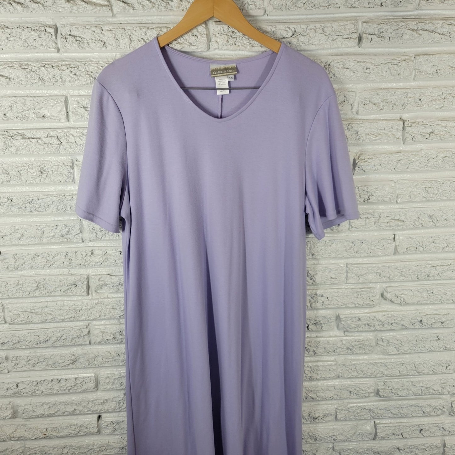 Coldwater Creek Womens Dress 1X Plus Short Sleeve Midi Lavender Cotton Blend