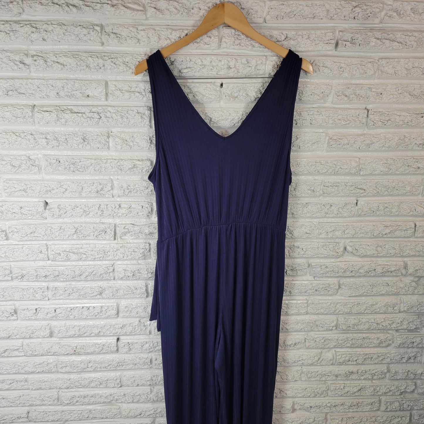 Kaleigh Womens Jumpsuit 1X Plus Sleeveless Blue Pullover Sash Poly Blend Pockets