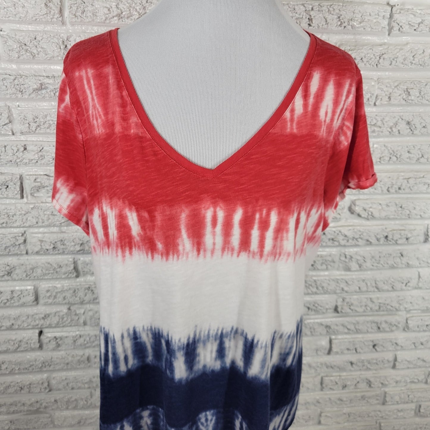 Fourth of July Sonoma Everyday Women Top XXL Plus Tee Red Blue Tie Dye Patriotic