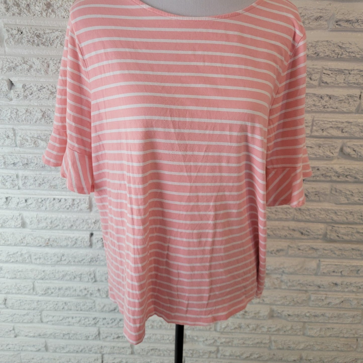 Croft Barrow Womens Top XXL Plus Tee Bell Short Sleeve Cotton Blend Pink Stripe