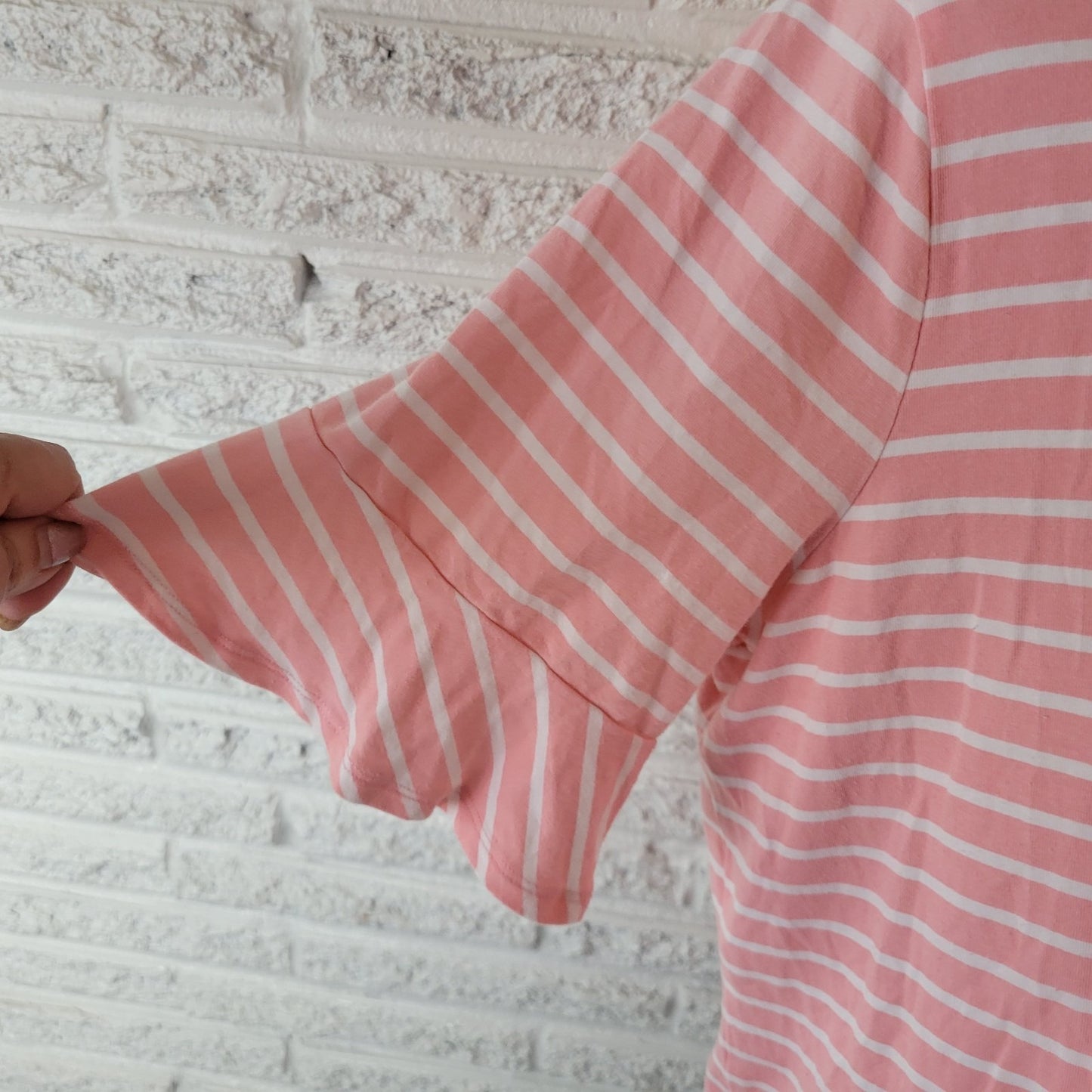 Croft Barrow Womens Top XXL Plus Tee Bell Short Sleeve Cotton Blend Pink Stripe