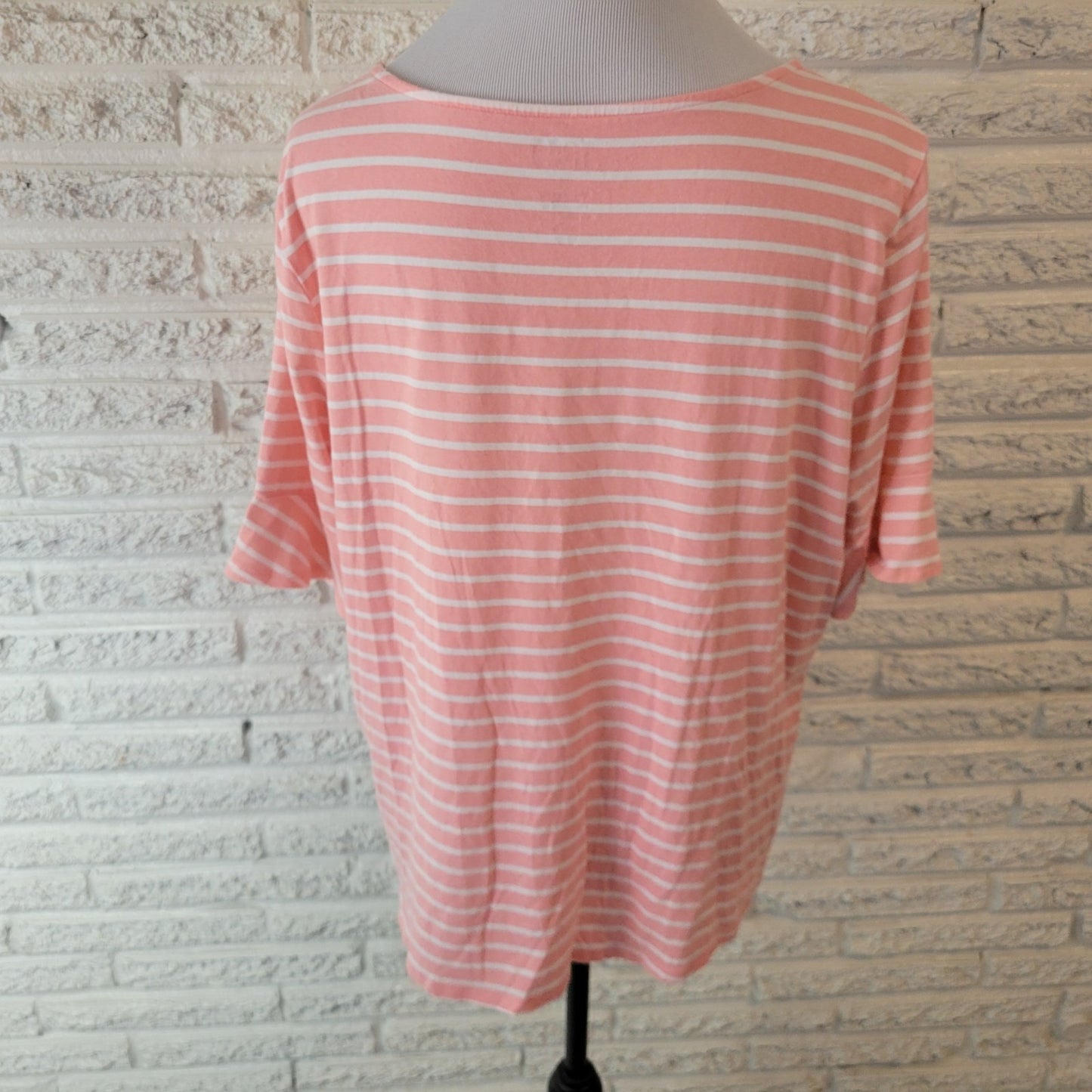 Croft Barrow Womens Top XXL Plus Tee Bell Short Sleeve Cotton Blend Pink Stripe
