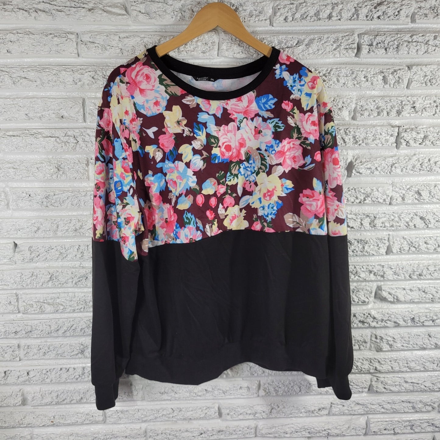 Shein Curve Women Sweatshirt 3XL Plus Pink Black Floral Cotton Blend Lightweight