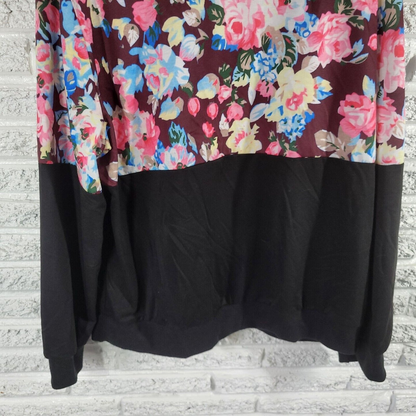 Shein Curve Women Sweatshirt 3XL Plus Pink Black Floral Cotton Blend Lightweight