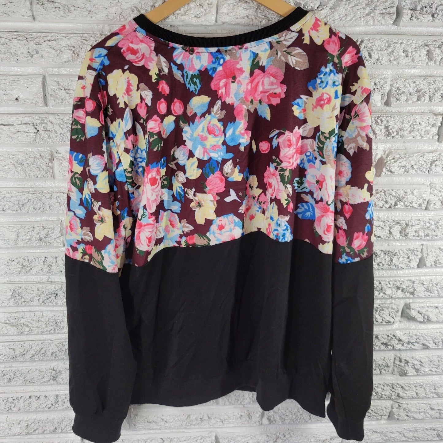 Shein Curve Women Sweatshirt 3XL Plus Pink Black Floral Cotton Blend Lightweight