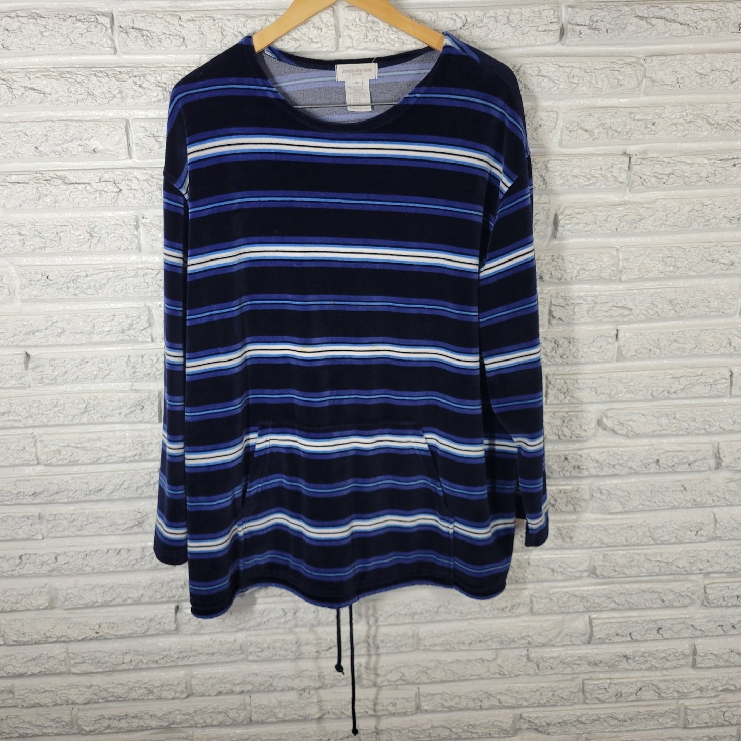 Jones New York Sport Womens Sweatshirt 3X Plus Blue Stripe Velour Pockets Soft