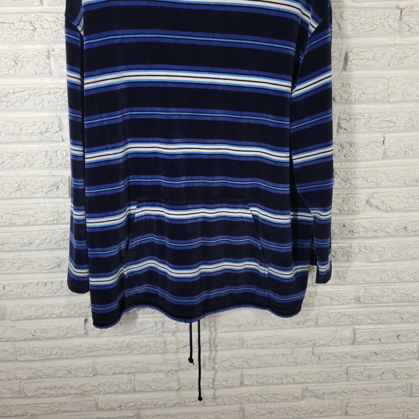 Jones New York Sport Womens Sweatshirt 3X Plus Blue Stripe Velour Pockets Soft