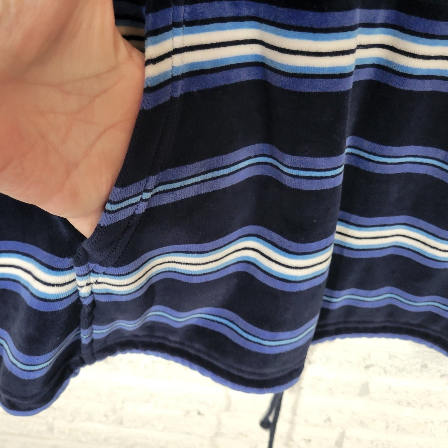 Jones New York Sport Womens Sweatshirt 3X Plus Blue Stripe Velour Pockets Soft