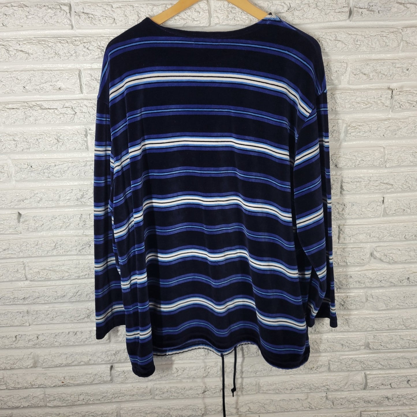 Jones New York Sport Womens Sweatshirt 3X Plus Blue Stripe Velour Pockets Soft