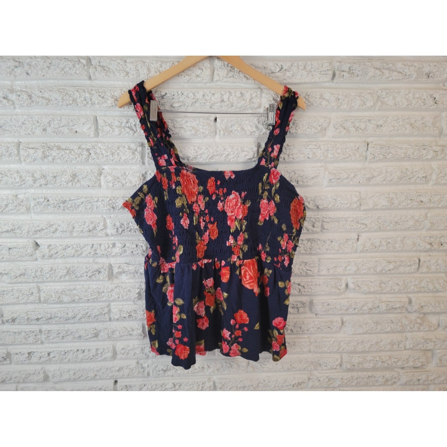 Maurices Womens Top 3X Plus Swing Sleeveless Strap Comfy Blue Pink Floral