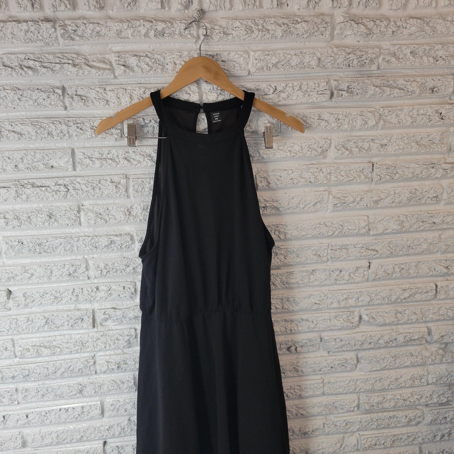 Shein Curve Women Dress 3XL Plus Fit Flare Sleeveless Black Halter Keyhole Back