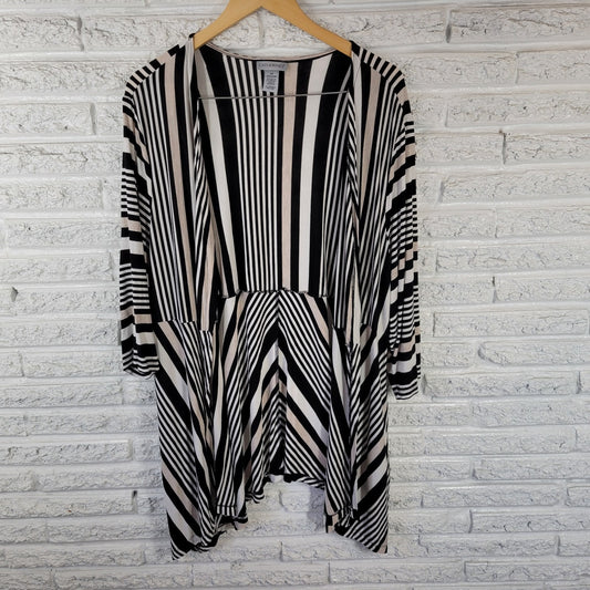 Catherines Cardigan 2X Plus Open Black White Striped Knit 3/4 Sleeve Rayon Top
