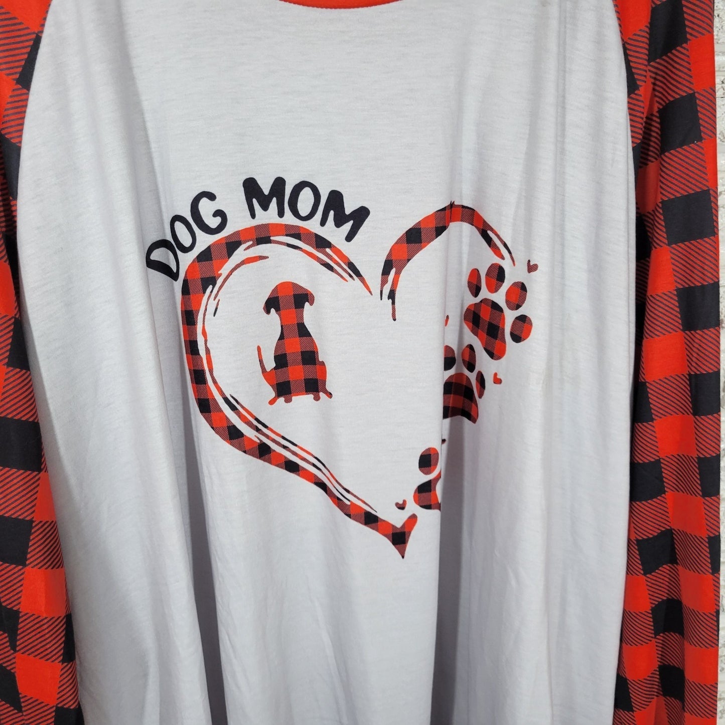 Dog Mom Womens Pajama Top 5XL Plus Raglan Long Sleeve Red Plaid Comfy Loungewear