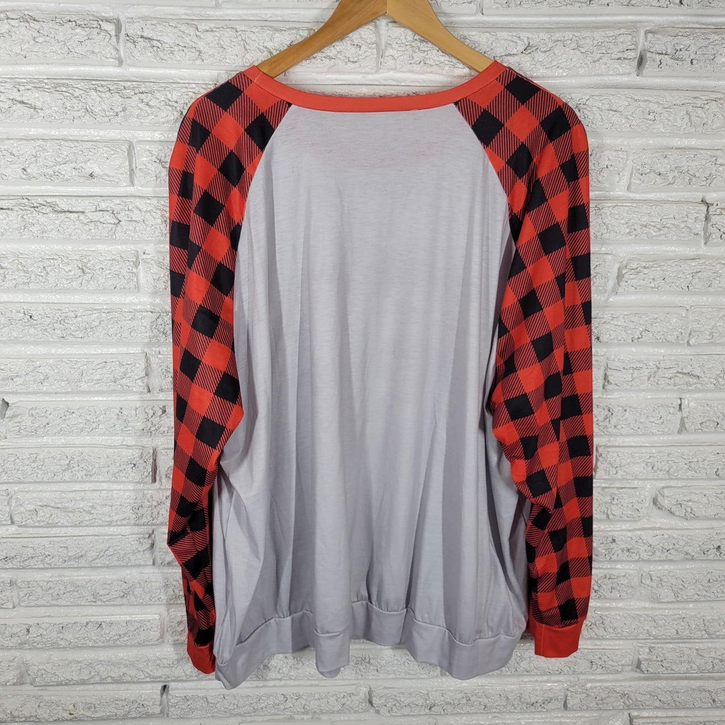 Dog Mom Womens Pajama Top 5XL Plus Raglan Long Sleeve Red Plaid Comfy Loungewear