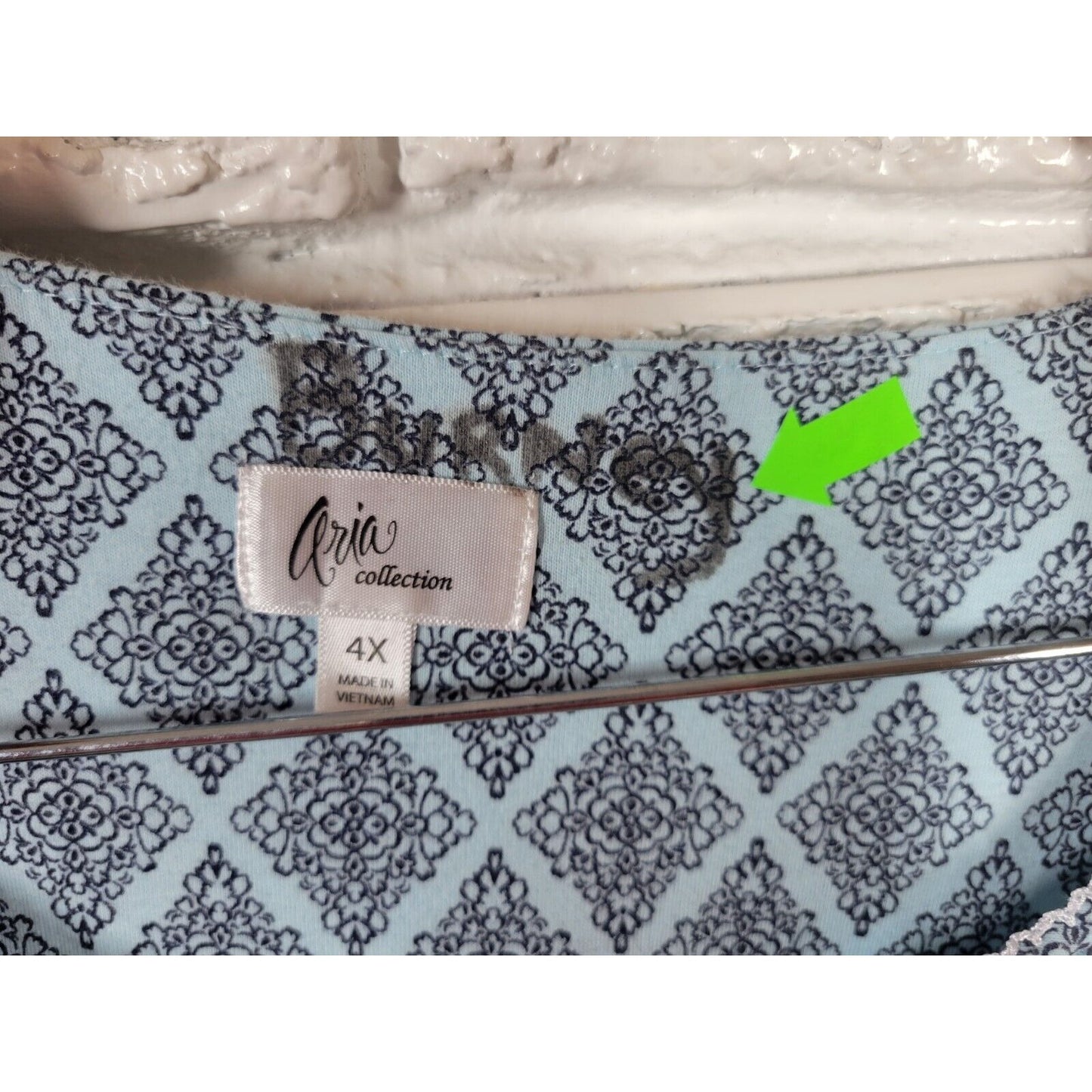 Aria Women Robe 4X Plus Blue Geometric Quarter Button Pockets Kaftan Lightweight