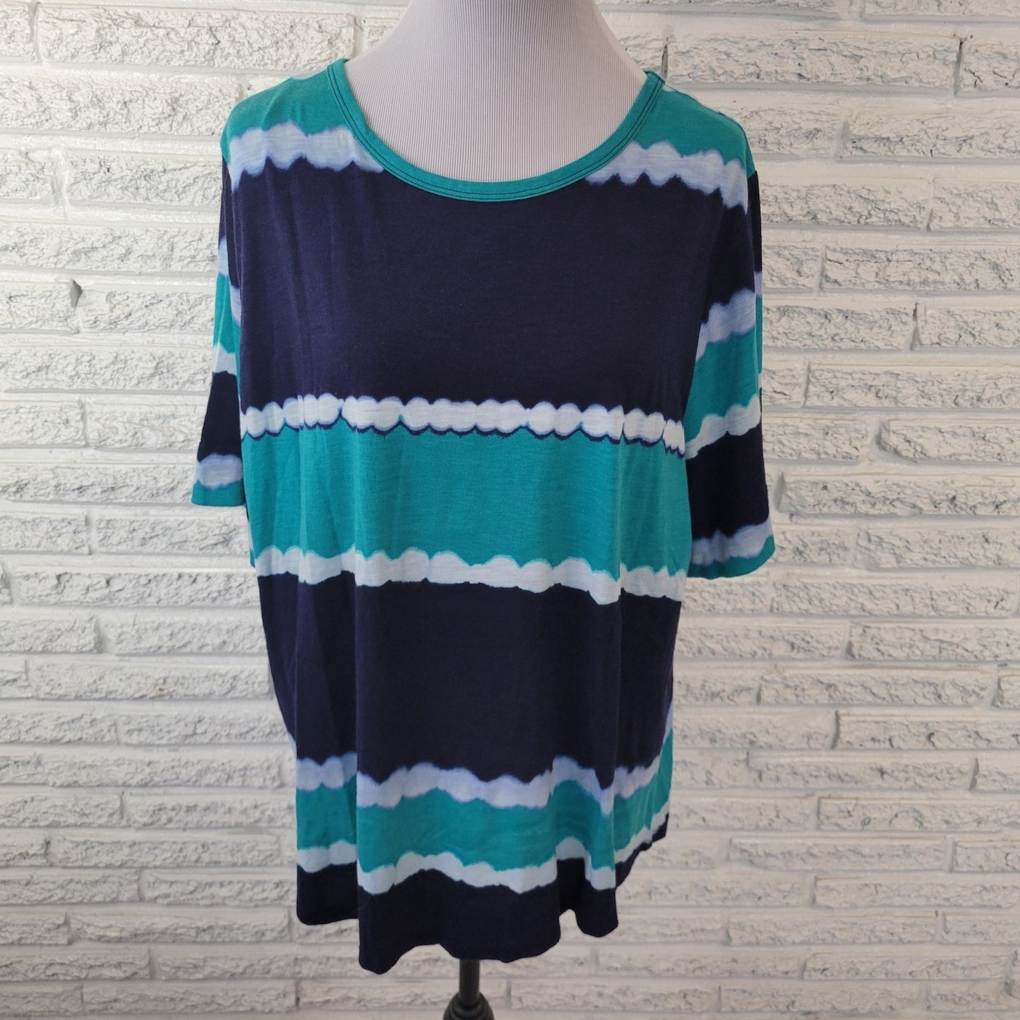 Westbound Womens Top 2X Plus Tee Short Sleeve Blue Watercolor Cotton Blend Comfy