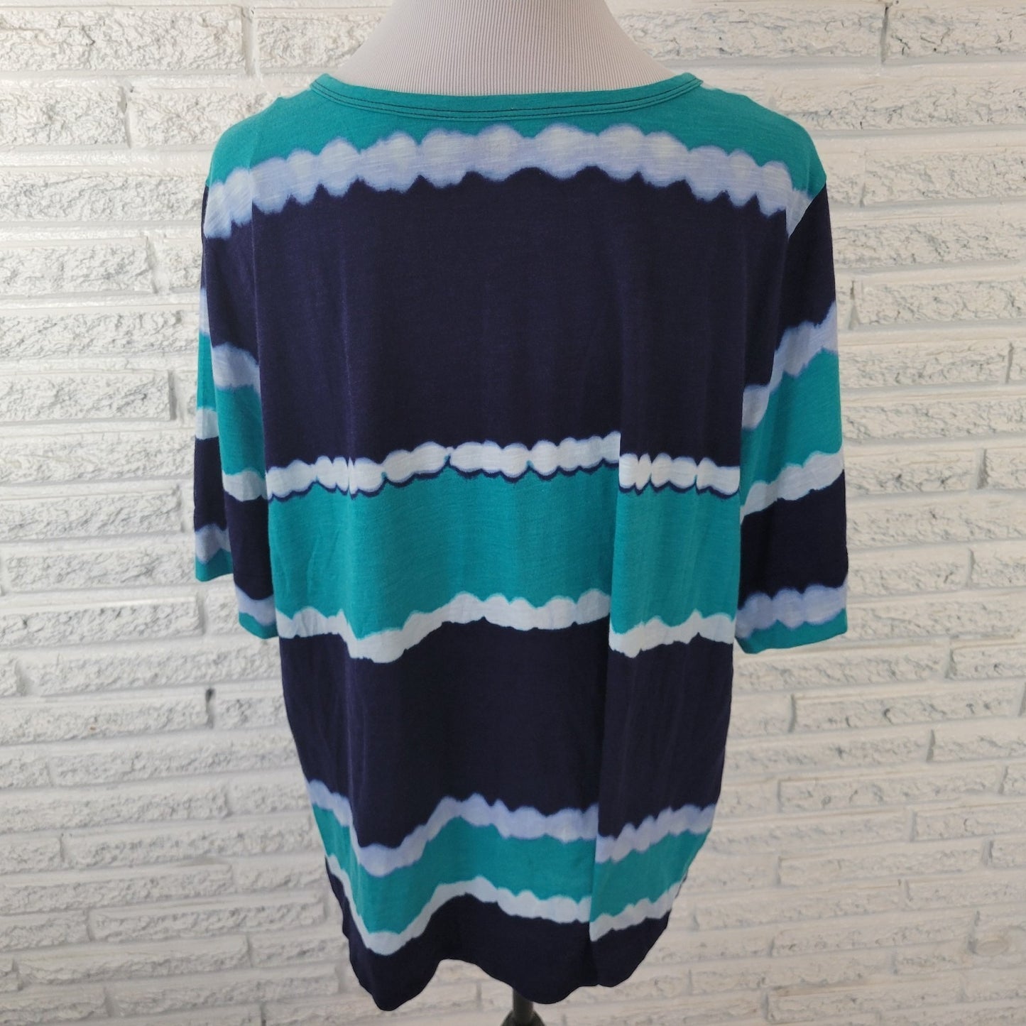 Westbound Womens Top 2X Plus Tee Short Sleeve Blue Watercolor Cotton Blend Comfy