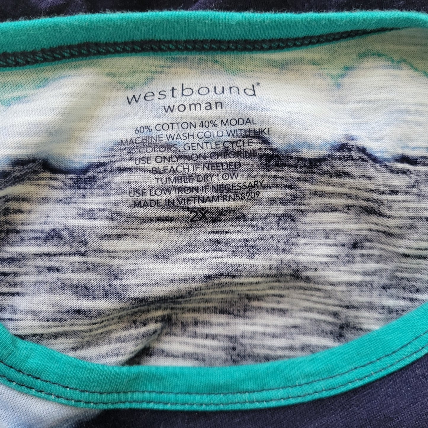 Westbound Womens Top 2X Plus Tee Short Sleeve Blue Watercolor Cotton Blend Comfy