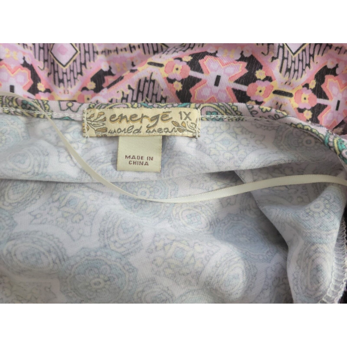 Energe World Wear Womens Top 1X Plus Sheer Flutter Sleeve Studded Crochet Pink