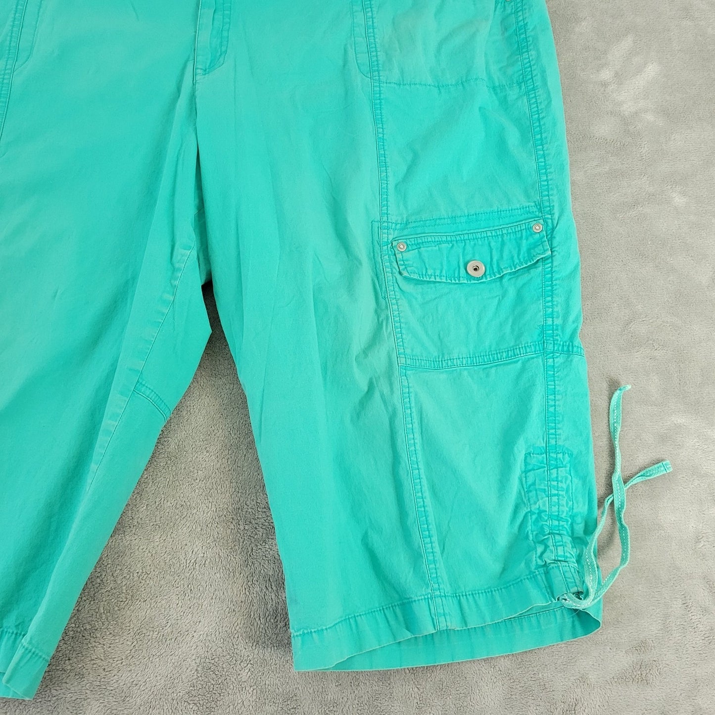 Cato Womens Pants 24W Plus Capri Blue Green Cotton Blend Zip Fly Comfy Tied Hems