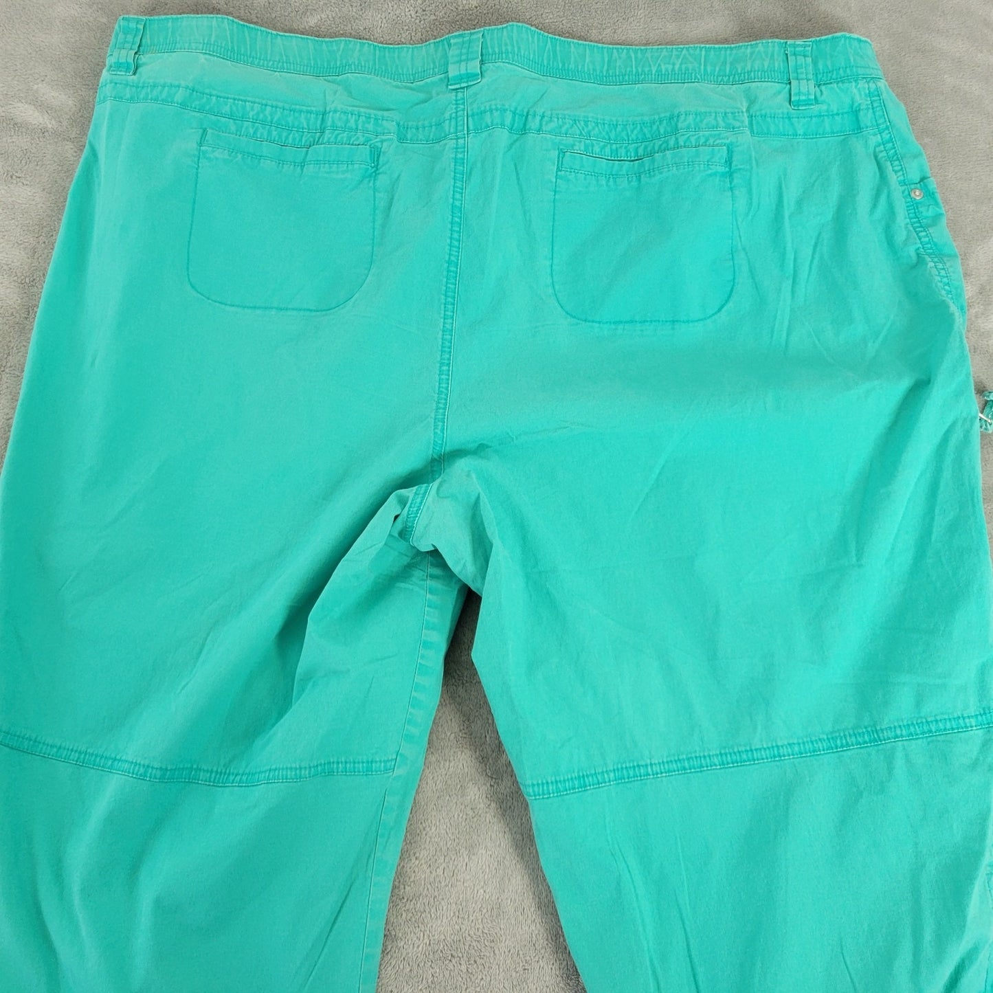 Cato Womens Pants 24W Plus Capri Blue Green Cotton Blend Zip Fly Comfy Tied Hems