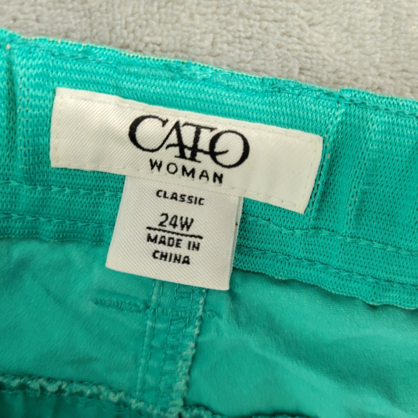 Cato Womens Pants 24W Plus Capri Blue Green Cotton Blend Zip Fly Comfy Tied Hems