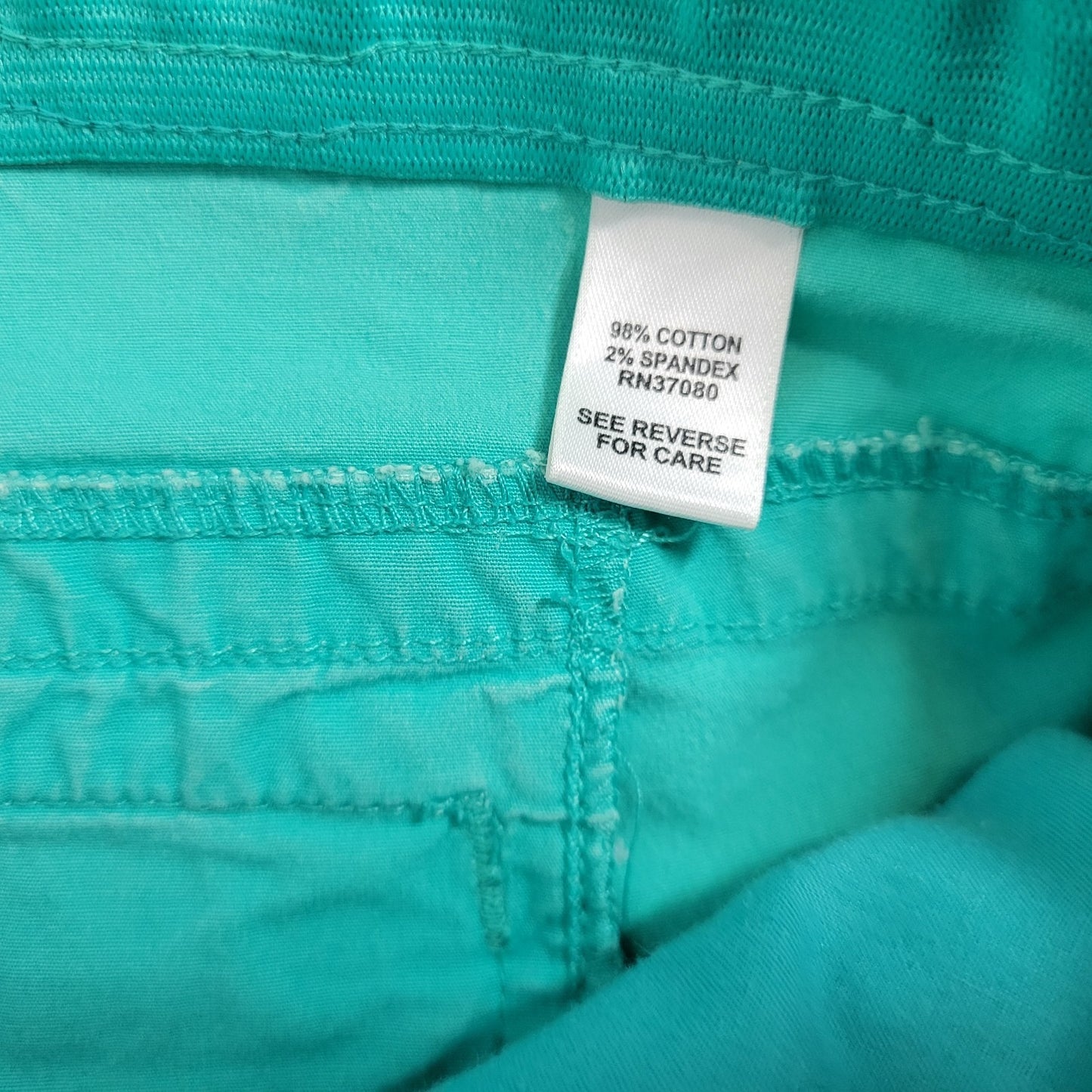 Cato Womens Pants 24W Plus Capri Blue Green Cotton Blend Zip Fly Comfy Tied Hems