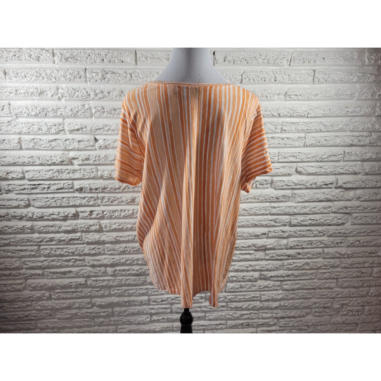 Onque Casual Womens Top 2X Plus Tee Orange Stripe Lightweight Tied Hem Sequins