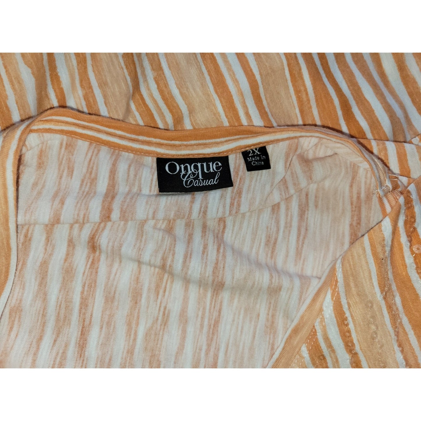 Onque Casual Womens Top 2X Plus Tee Orange Stripe Lightweight Tied Hem Sequins