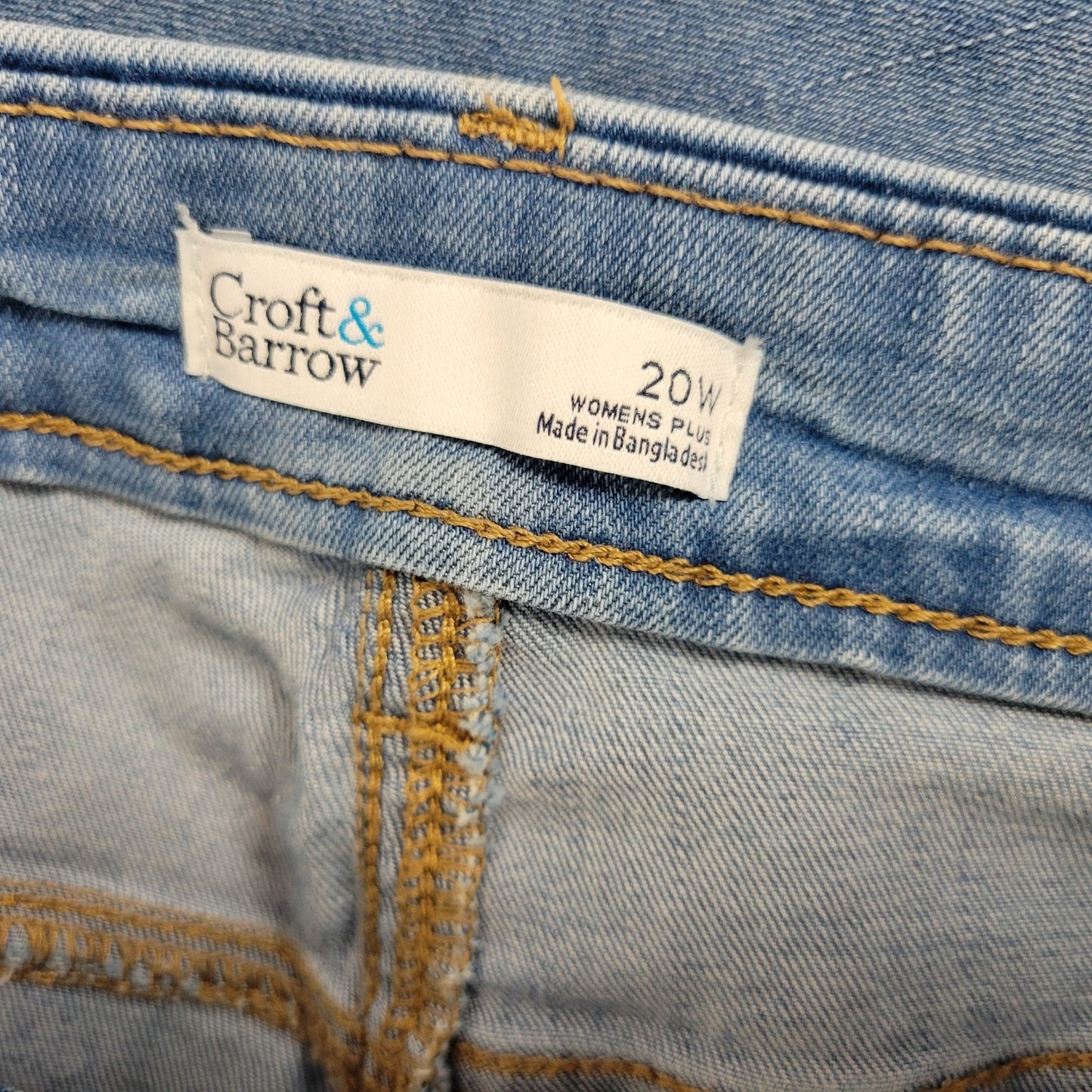 Croft Barrow Womens Jeans 20W Plus Capri Pull On Medium Blue Denim Comfy Pockets