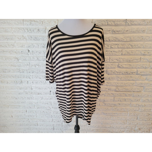 Lularoe Womens Top 2XL Plus Tee Knit Black Stripe Pullover Casual Asymmetric