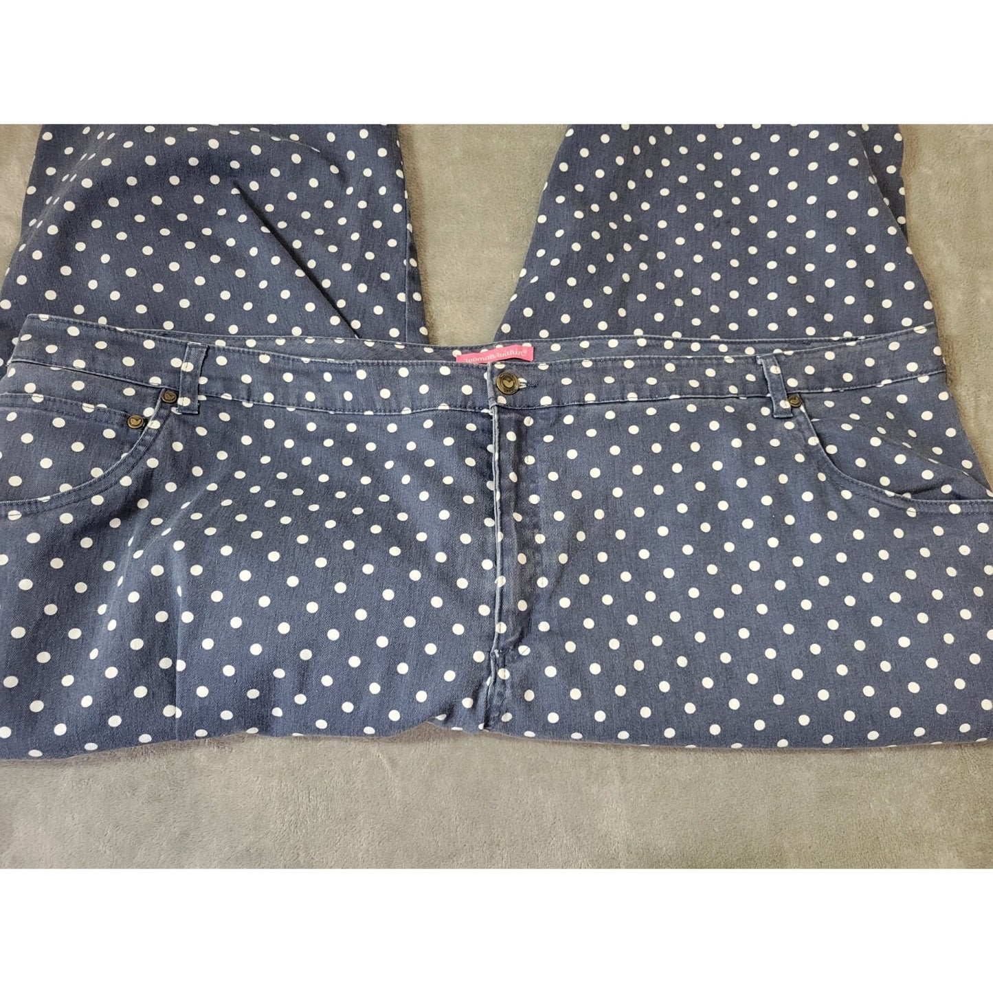 Woman Within Womens Jeans 34W Plus Capri Blue Denim  Polka Dot Zip Cotton Blend