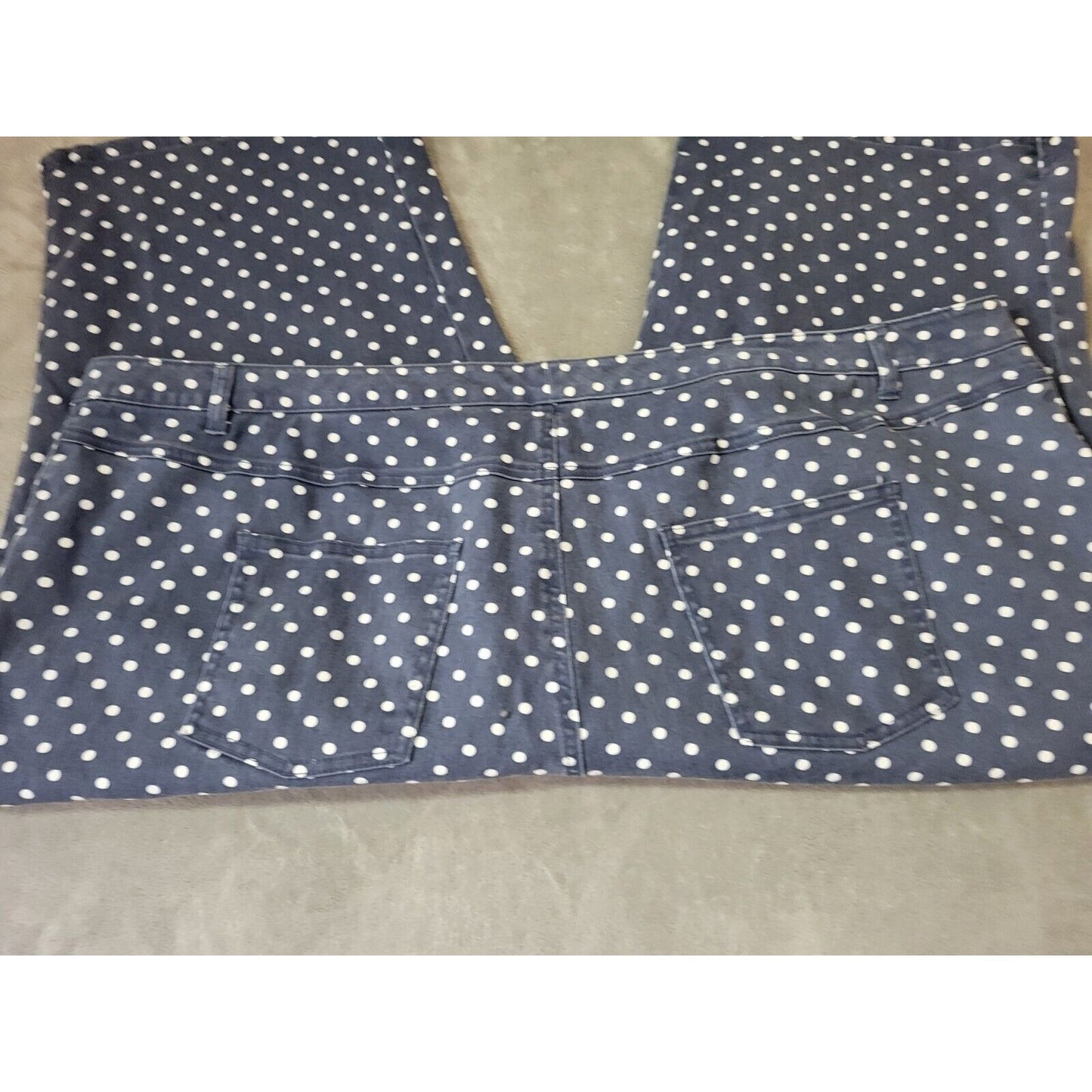Woman Within Womens Jeans 34W Plus Capri Blue Denim  Polka Dot Zip Cotton Blend