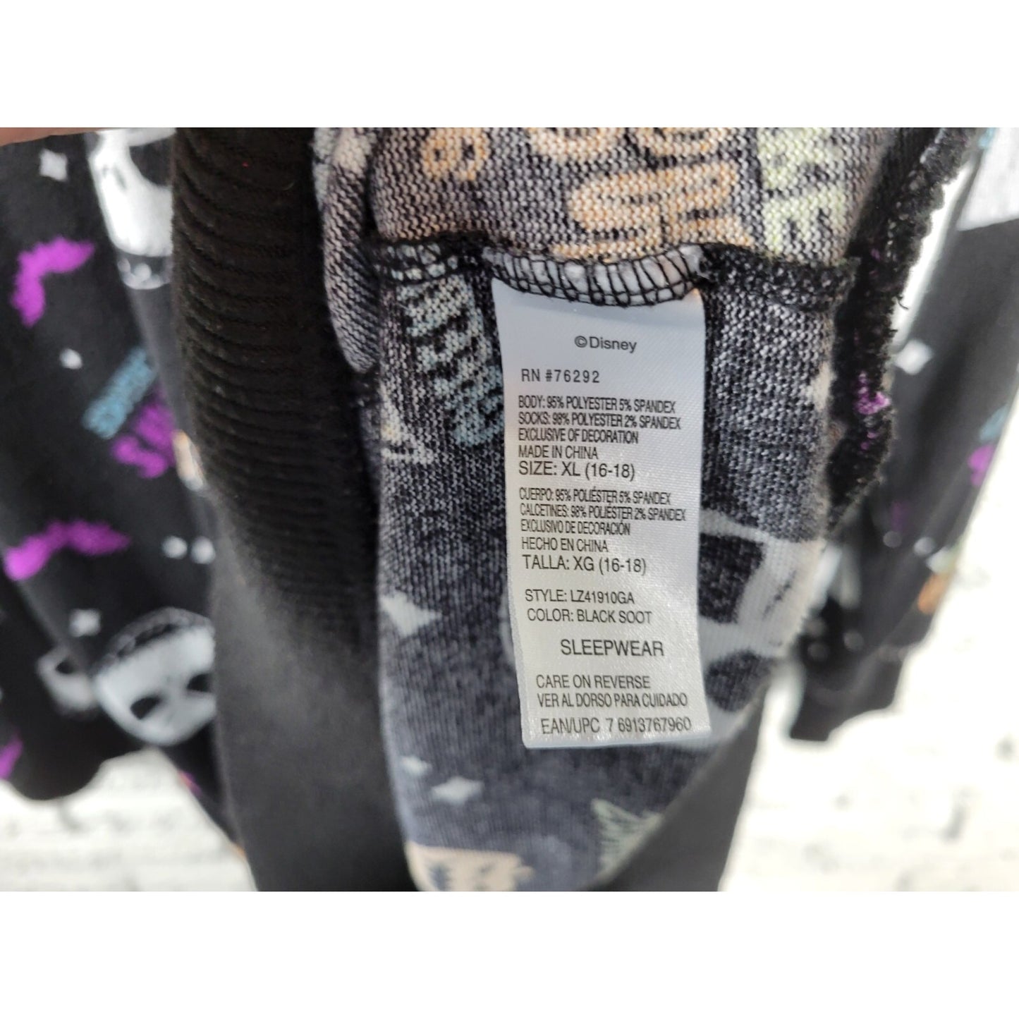 Disney Nightmare Before Christmas Pajama Top XL 16 18 Loungewear Gown Black Knit