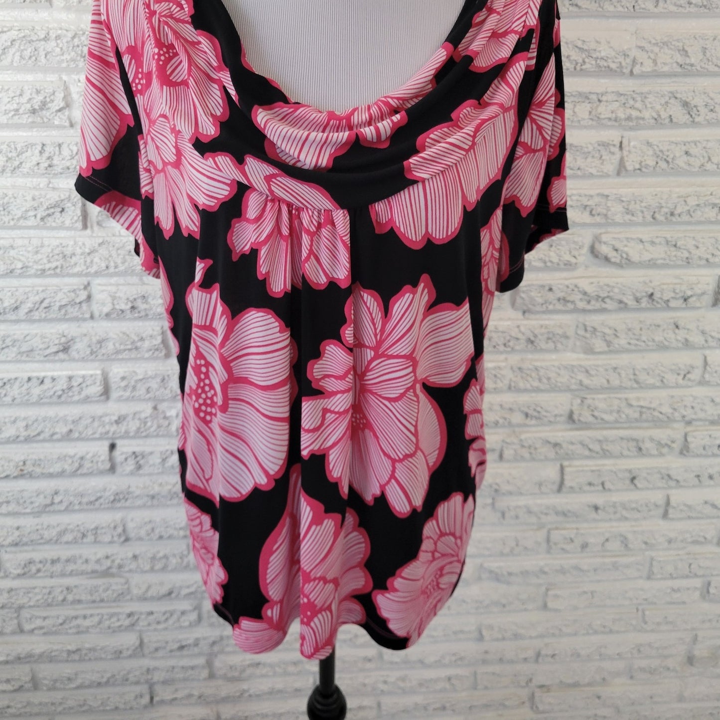 Rafaella Womens Top Extra Large XL Tee Pink Floral Draped Neck Poly Blend Casual