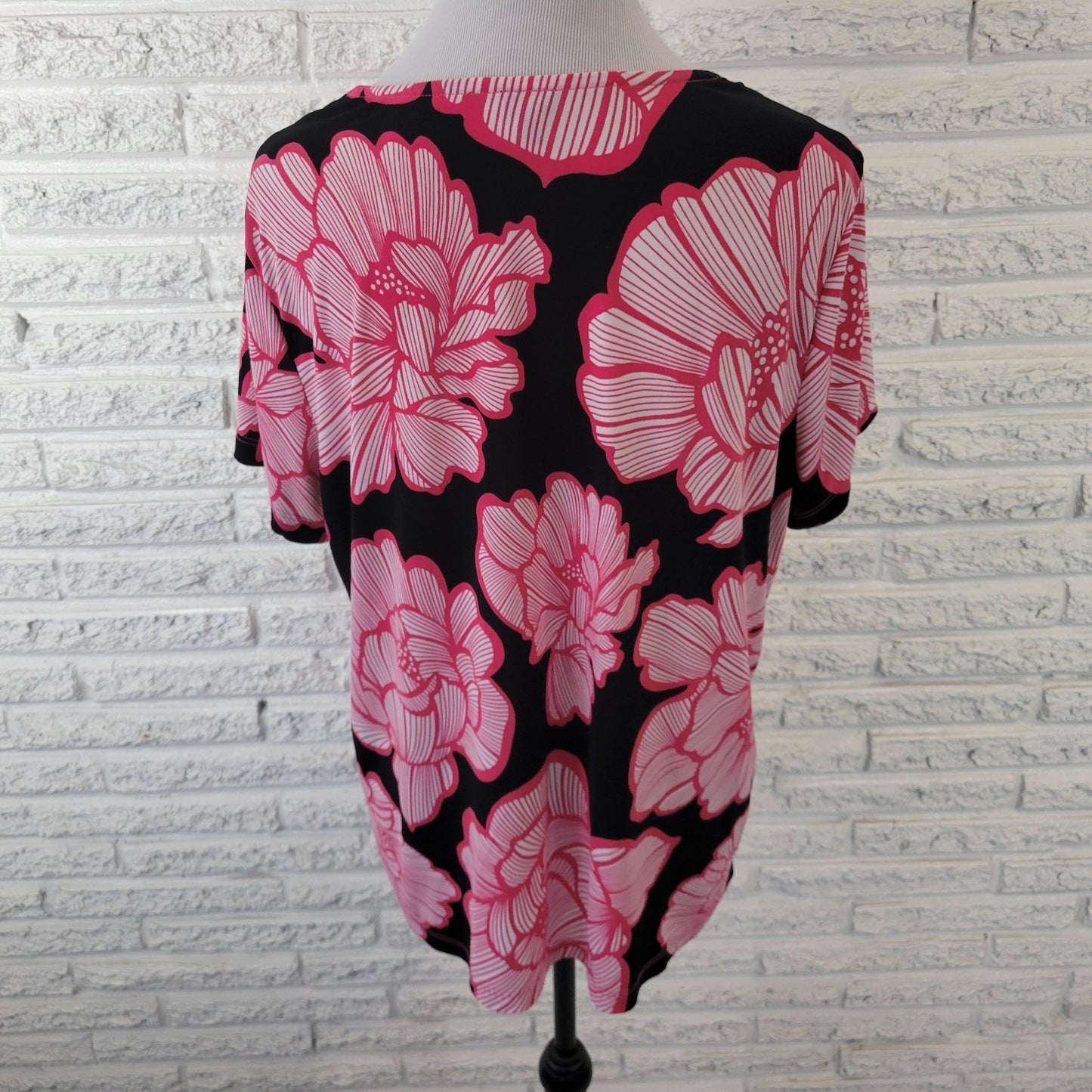 Rafaella Womens Top Extra Large XL Tee Pink Floral Draped Neck Poly Blend Casual