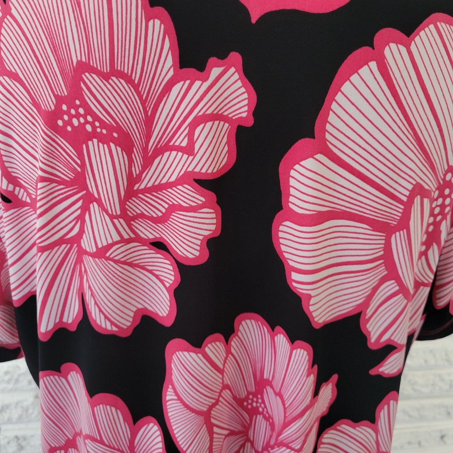 Rafaella Womens Top Extra Large XL Tee Pink Floral Draped Neck Poly Blend Casual