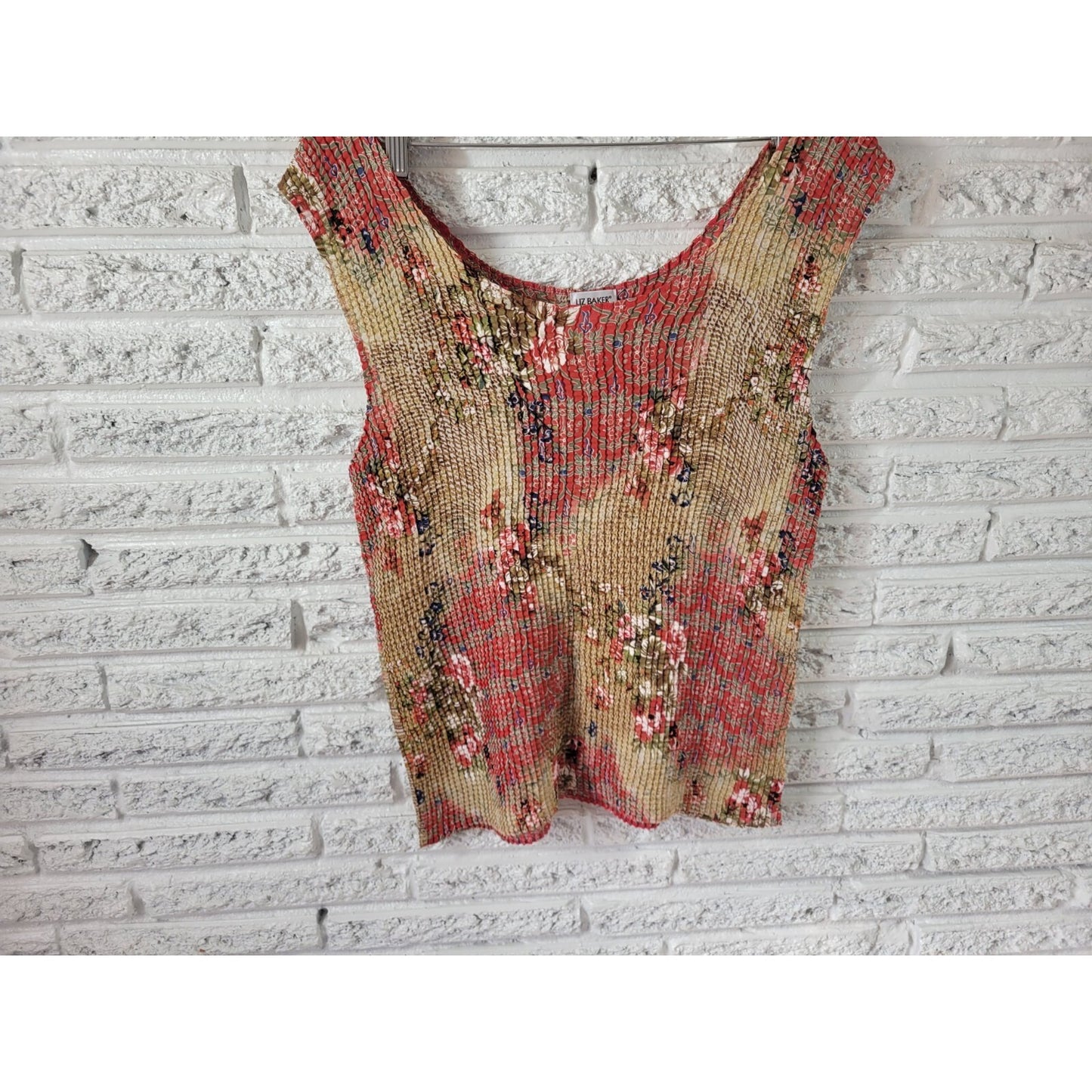 Liz Baker Womens Top 18W Plus Tank Red Floral Lightweight Festival Sheer Crepe