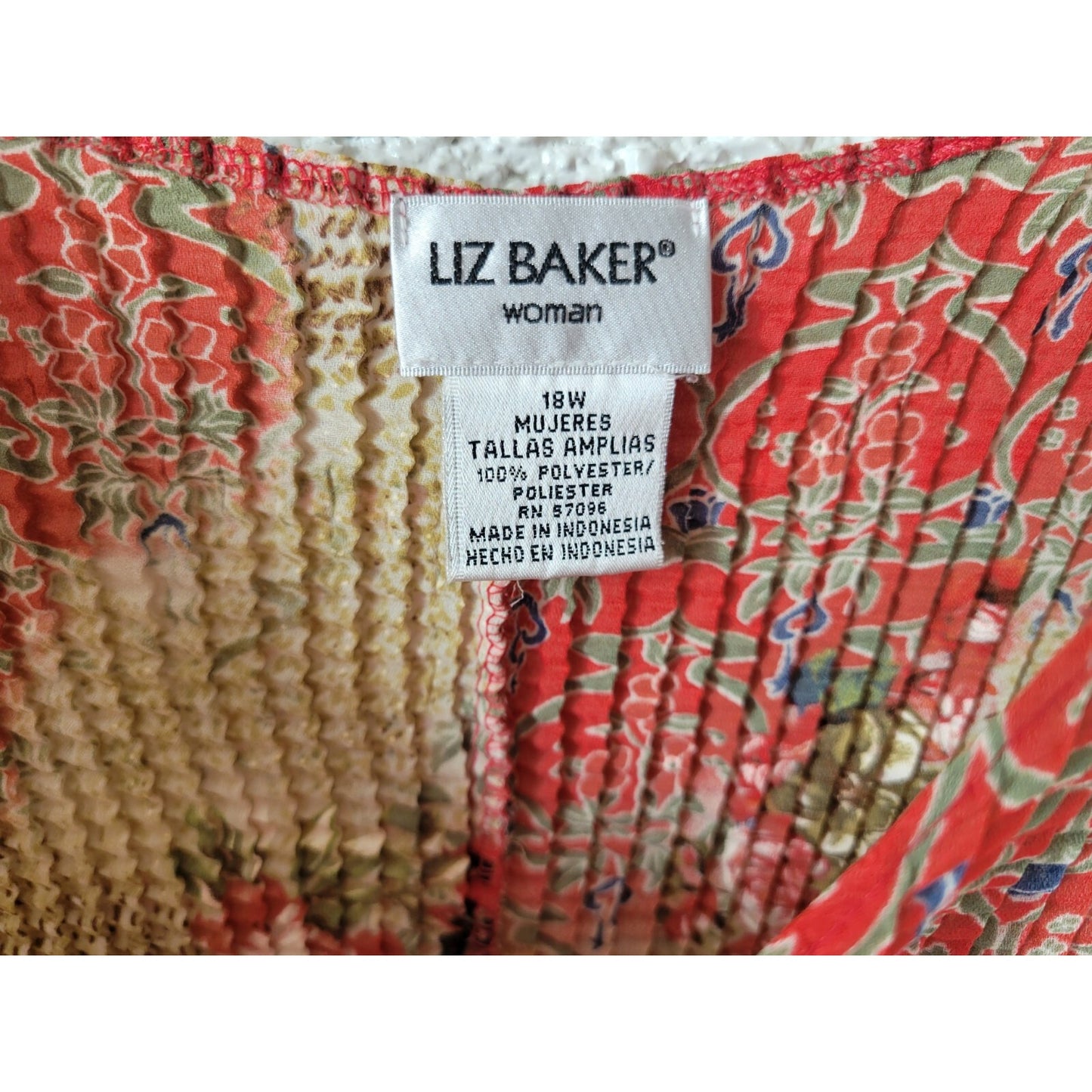 Liz Baker Womens Top 18W Plus Tank Red Floral Lightweight Festival Sheer Crepe