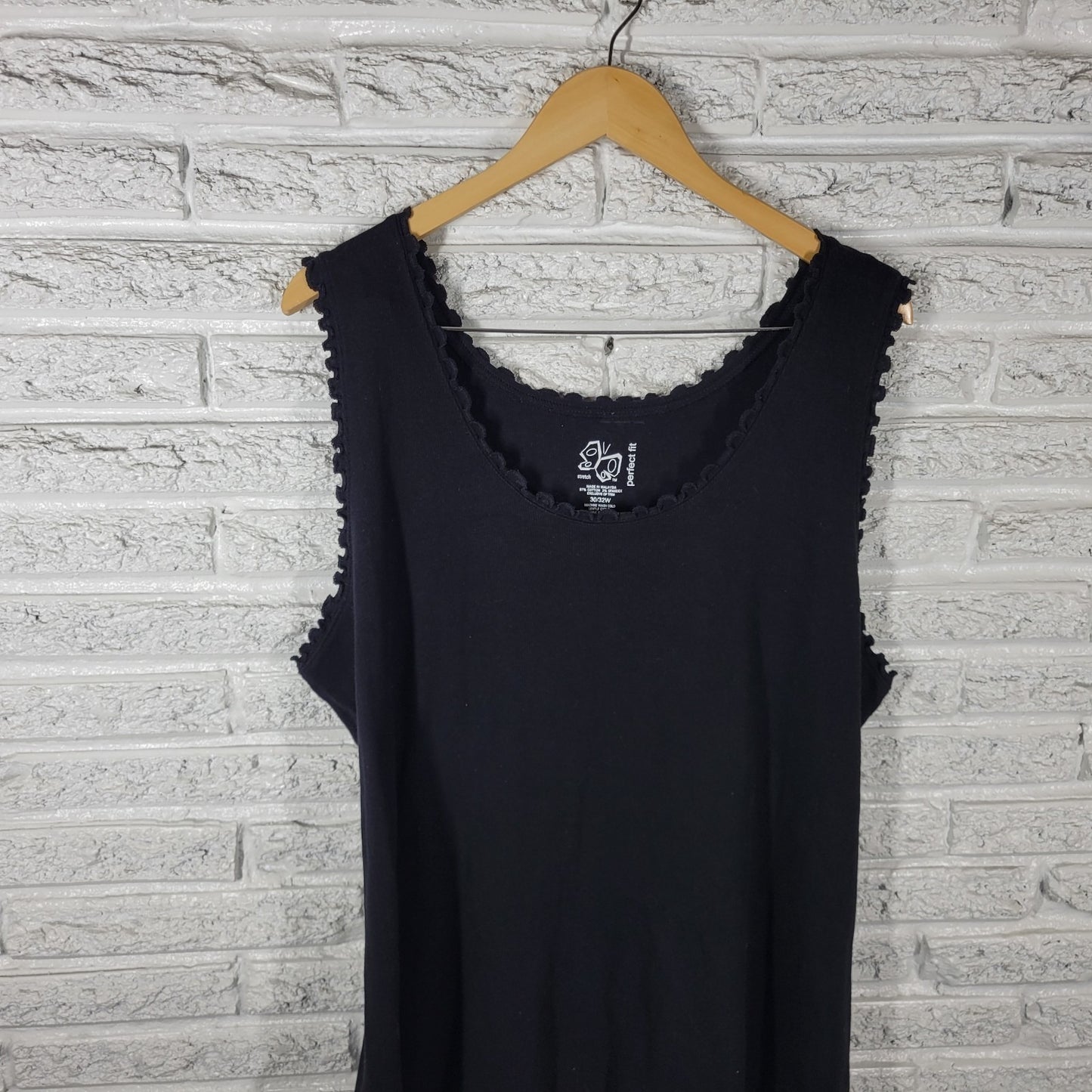 Fashion Bug Womens Top 30W 32W Plus Tank Frilly Neck Cotton Blend Casual Comfy