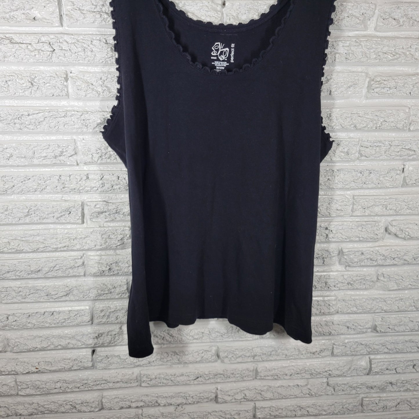 Fashion Bug Womens Top 30W 32W Plus Tank Frilly Neck Cotton Blend Casual Comfy