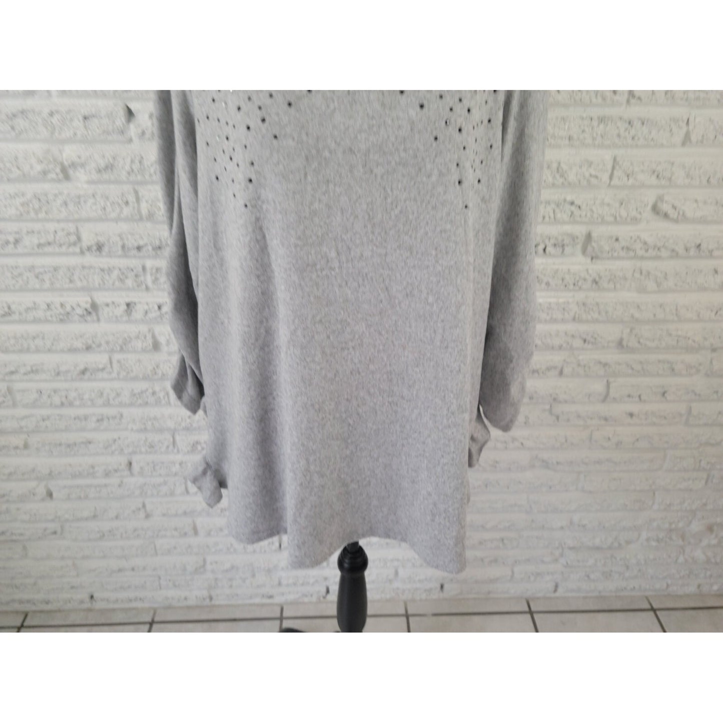 Terra Sky Womens Top 1X 16W 18W Plus Ruched Sleeve Rhinestone Ruffles Gray